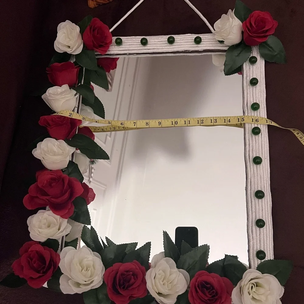 Floral Mirror with Red and White Roses